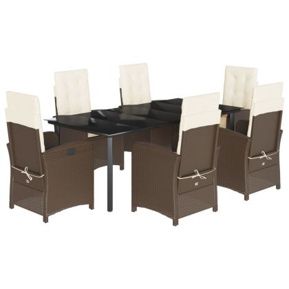 Градински трапезен комплект възглавници 7 части кафяв полиратан
