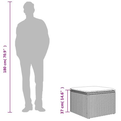 Градинска табуретка с възглавница черна 55x55x37 см полиратан