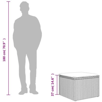 Градинска табуретка с възглавница сива 55x55x37 см полиратан