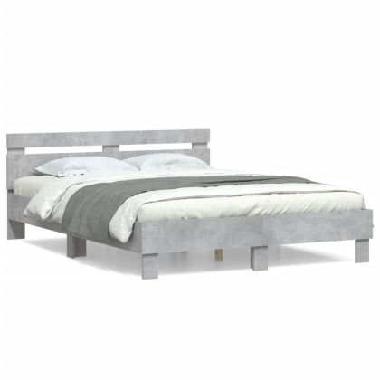 Рамка за легло с табла, бетонно сива, 150x200см инженерно дърво