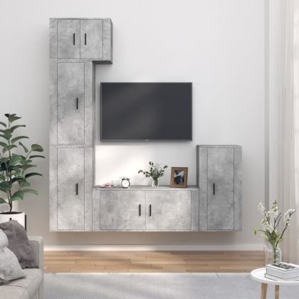 Комплект ТВ шкафове от 5 части, бетонно сив, инженерно дърво