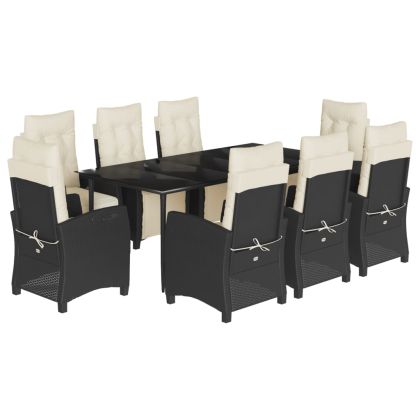 Градински трапезен комплект възглавници 9 части черен полиратан