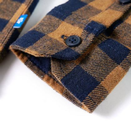 Детска карирана риза, коняк и синьо, 116