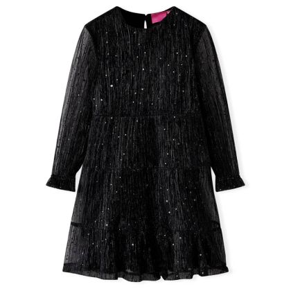 Детска рокля с дълъг ръкав, черна, 128