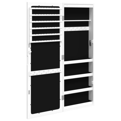 Огледален шкаф за бижута с LED осветление, стенен монтаж, бял