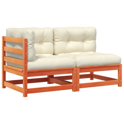 Градински диван с възглавници 2-местен, восъчнокафяв, бор масив