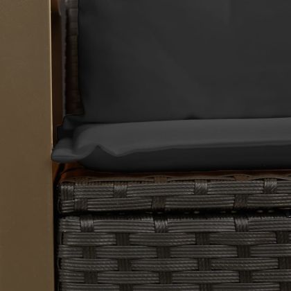 Градински диван с възглавници, двуместен, черен, полиратан