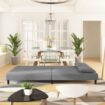 2-местно разтегателно канапе с 2 възглавници светлосиво, кадифе