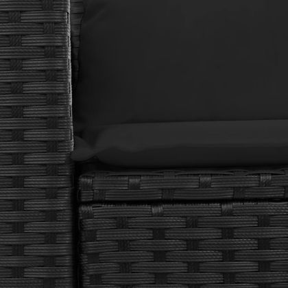 Градински диван с възглавници, двуместен, черен, полиратан