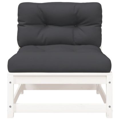 Градински диван с възглавници, 2-местен, бял,борово дърво масив