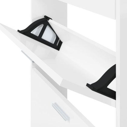 Шкаф за обувки, бял гланц, 59x17x150 см, инженерно дърво