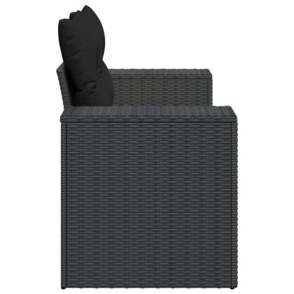 Градински диван с възглавници, двуместен, черен, полиратан