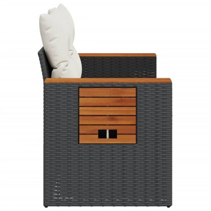 Градински диван с възглавници 2-местен черен полиратан