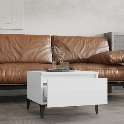 Странични маси, 2 бр, бял гланц, 50x46x35 см, инженерно дърво