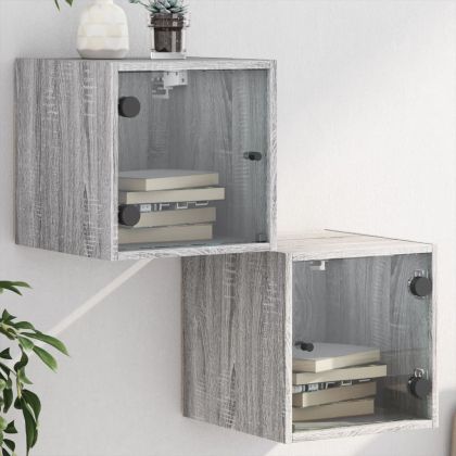 Нощни шкафчета със стъклени врати 2 бр сив сонома 35x37x35 см