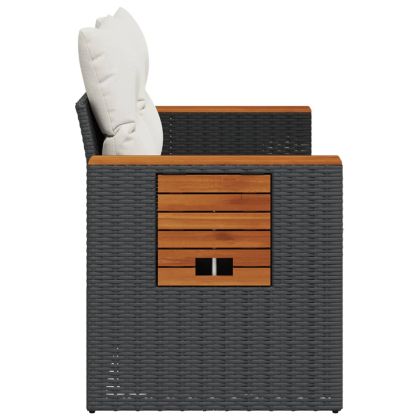 Градински диван с възглавници 2-местен черен полиратан