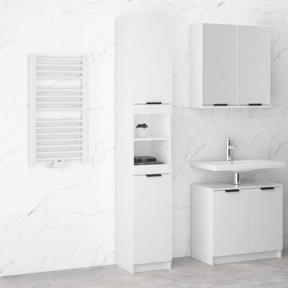 Шкаф за баня, бял гланц, 32x34x188,5 см, инженерно дърво