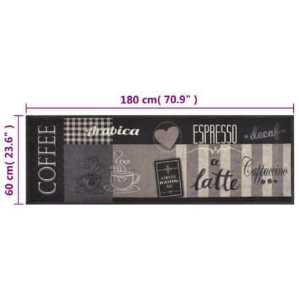 Кухненско килимче, миещо, Coffee, черно, 60x180 см, кадифе
