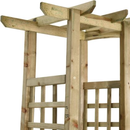 Градинска пергола с пейка и саксии, импрегниран бор масив