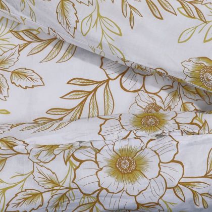 Комплект спално бельо, бяло и кафяво, 140x200 см, памук