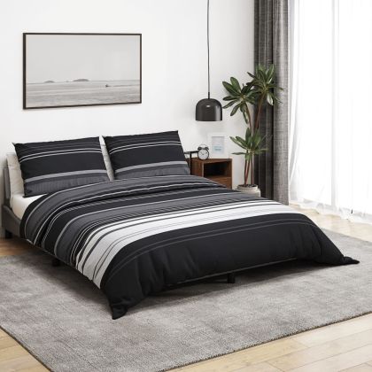 Комплект спално бельо, черно и бяло, 240x220 см, памук