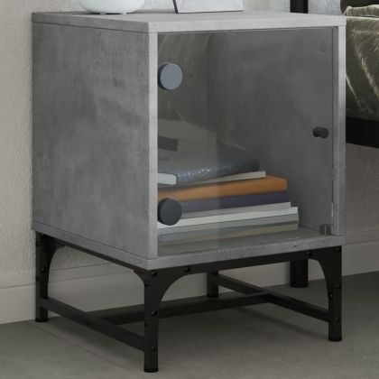 Нощно шкафче със стъклена врата бетонно сиво 35x37x50 cm