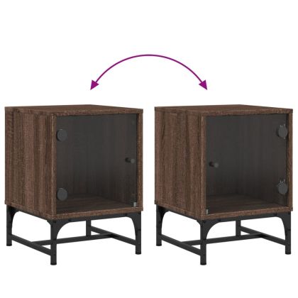 Нощно шкафче със стъклена врата кафяв дъб 35x37x50 см