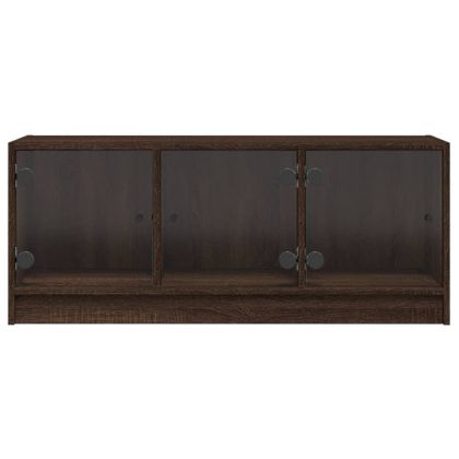 ТВ шкаф със стъклени врати, кафяв дъб, 102x37x42 см