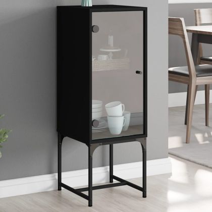 Страничен шкаф със стъклени врата, черна, 35x37x100 cm