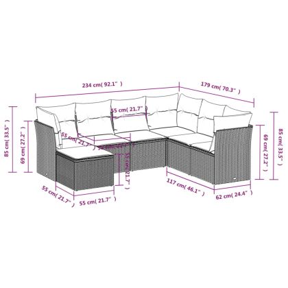 Градински комплект диван с възглавници 7 части черен полиратан