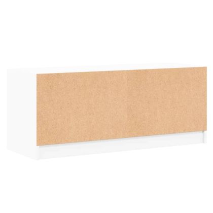 ТВ шкаф със стъклени врати, бял, 102x37x42 см