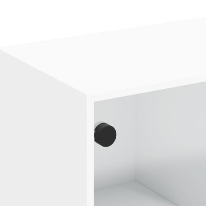 ТВ шкаф със стъклени врати, бял, 102x37x42 см