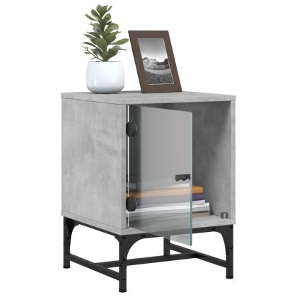 Нощни шкафчета със стъклени врати 2 бр бетонно сиво 35x37x50 см