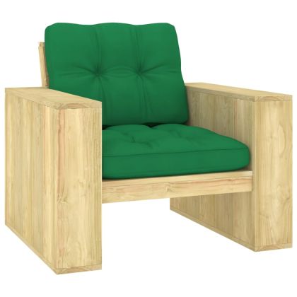 Градински стол със зелени възглавници импрегниран бор
