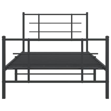 Метална рамка за легло с горна и долна табла, черна, 107x203 см