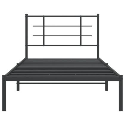 Метална рамка за легло с горна табла, черна, 107x203см