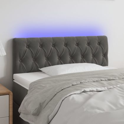 LED Горна табла за легло, тъмносива, 100x7x78/88 см, кадифе