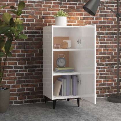 Сайдборд, бял гланц, 34,5x34x90 см, инженерно дърво