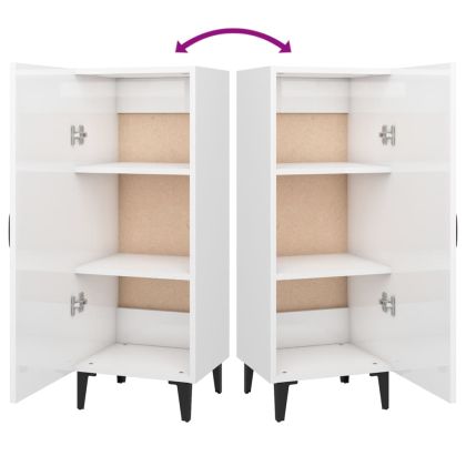 Сайдборд, бял гланц, 34,5x34x90 см, инженерно дърво