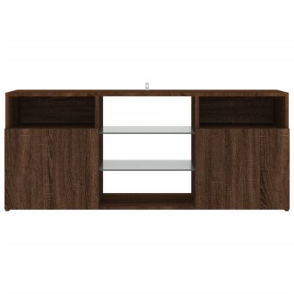 ТВ шкаф с LED осветление, кафяв дъб, 120x30x50 см