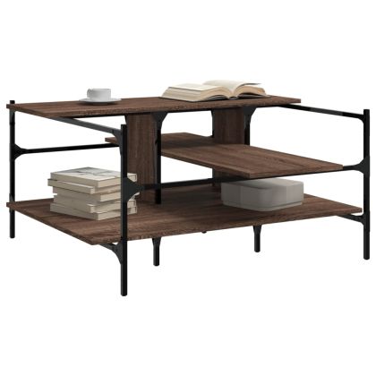 Кафе маса, кафяв дъб, 100x100x48,5 см, инженерно дърво