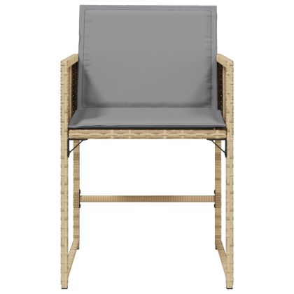 Градински столове с възглавници, 4 бр, бежови полиратан