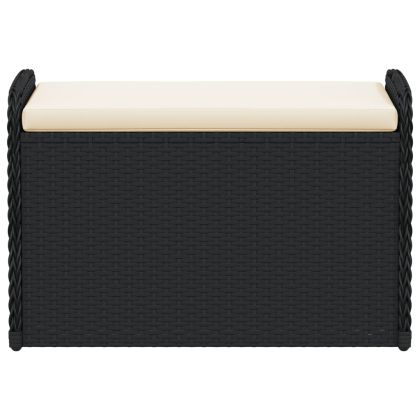 Пейка за съхранение с възглавница черна 80x51x52 см полиратан