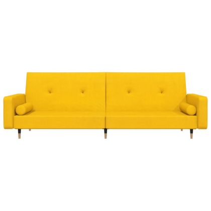 2-местно разтегателно канапе с две възглавници, жълто, кадифе