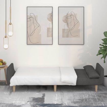 2-местно разтегателно канапе с възглавници, тъмносиво, текстил