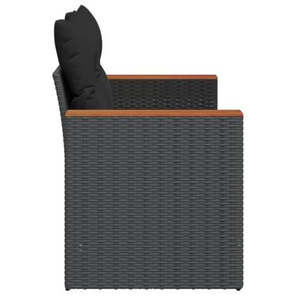 Градински диван с възглавници, двуместен, черен, полиратан