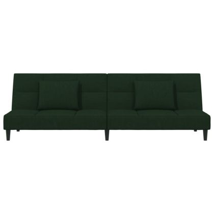 2-местно разтегателно канапе с възглавници, тъмнозелено, кадифе