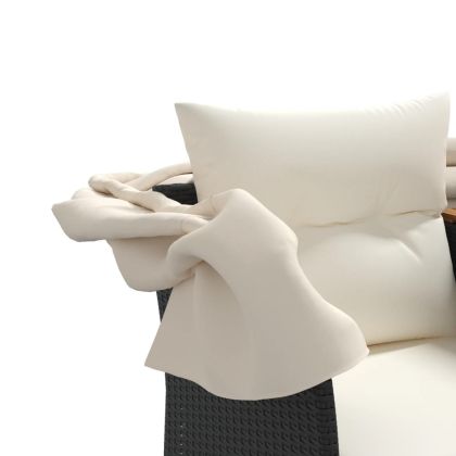 2-местен градински диван със сенник и табуретки черен полиратан