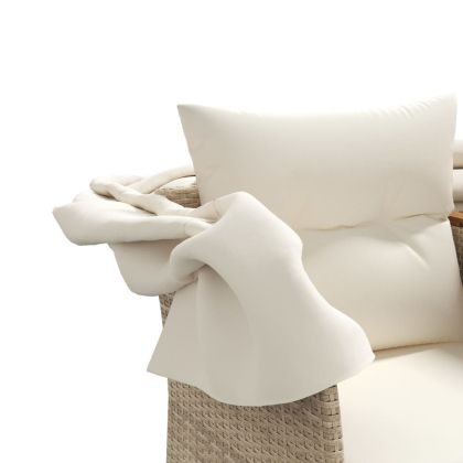 2-местен градински диван със сенник и табуретки бежов полиратан