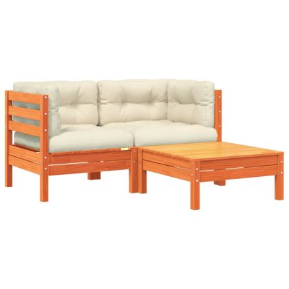 Градински диван с възглавници и табуретка, 2-местен